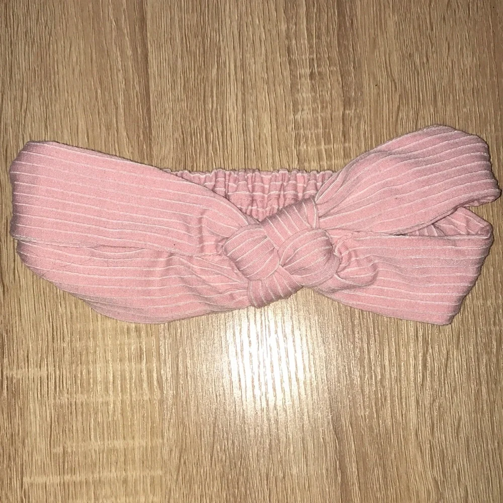 Pink and white stripe fabric headband
